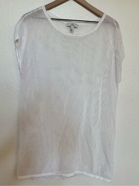 Halston White Mesh Swim Cover Short Sleeve Tee - Sheer Knit